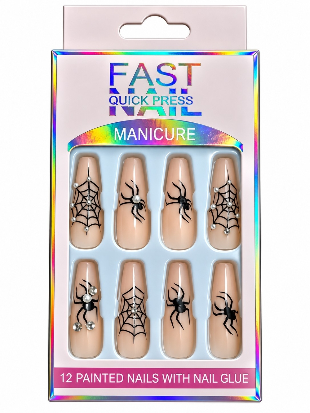 Nude Spider & Web Press-On Manicure
